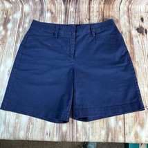Lands End Womens Size 4 Navy Blue Chino Mid Rise Flat Front Casual Short... - $18.99
