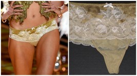 NWT Victoria&#39;s Secret Gold Floral Ivory Seduction Lace Cheeky XS S M or L  - $32.50