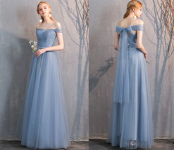 Dusty Blue Maxi Bridesmaid Dress Custom Plus Size Tulle Party Dress image 6