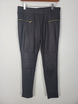 ANA Moto Pants Petite medium Womens Black Gold Zipper Pull On Skinny Leg - $22.07