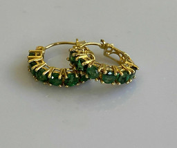 14k Yellow Gold Over Round Emerald Huggie Hoop Earrings 1/2” 2.65Ct - £72.92 GBP