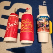 Vintage McDonalds Water Bottles &amp; plastic Las Vegas cup, clean lot of 3 - £15.37 GBP