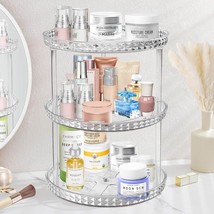 3 Tier Diamond Lazy Susan Bathroom Organizer Countertop, Clear 360 Rotating Cosm - $32.99