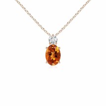 Authenticity Guarantee 
Oval Citrine Solitaire Pendant with Diamond in 14K Ro... - £513.02 GBP