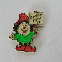 Hallmark Christmas Kisses 1 Cent Vintage Elf Pixie Plastic Holiday Brooch Pin - £4.75 GBP