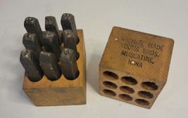 Young Bros. 1/4&quot; Stamp Set in Original Wood Box Muscatine, Iowa - $39.00