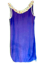 Venus Heavily Beaded Collar 100% Silk Size 4 Sleeveless Blue Sheath Dress - £31.32 GBP