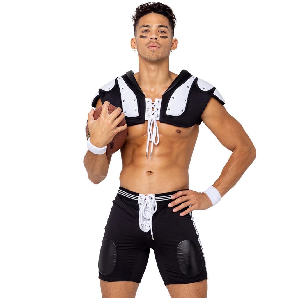 Primary image for Football Player Costume Set Studded Shoulder Pads Lace Up Shorts Sweatbands 6193