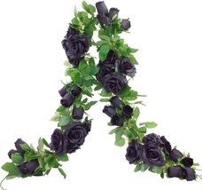 2 PCS 6.5 Ft. Artificial Black Rose Vine for Halloween Decor Hanging Black Silk  - $37.39