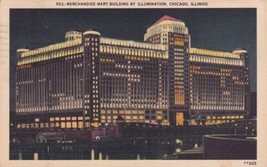 Chicago Illinois IL Merchandise Mart Building Night 1942 Winfield Postcard D13 - $2.99