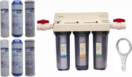 3-Stage Whole House Water Filtration System, 3/4&quot; Port, 2 Valves,, 6 Pie... - £162.40 GBP