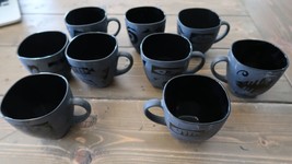 Vintage Black Southwestern Style Glass Designer Signed Coffee Mugs Made France - £19.03 GBP