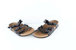 Vtg Birkis Birkenstock Womens 6 Distressed Patent Leather Buckle Sandals Black - $59.35