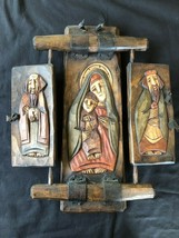 Antique Sculpté Manuellement / Handpaintes Religieux Triptych Cathédrale... - $595.00