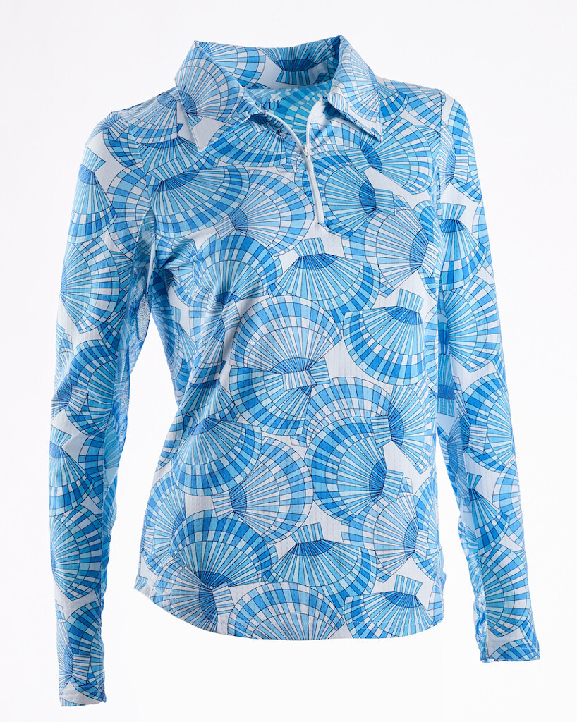 NWT Ladies IBKUL ALISSA BLUE &amp; WHITE Long Sleeve Polo Golf Shirt size XL - $47.99