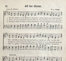 1894 Sheet Music All For Christ Christian Victorian Gospel Hymns 7.75 X 5&quot; - $13.99