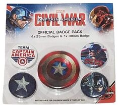Marvel Captain America Civil War Official Badge Pack Pin Set 5pc 25mm 38... - $10.88