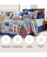 3 PC ANCHORS AWAY QUEEN FULL SIZE QUILT SET OCEAN LAKE LIGHTHOUSE SEA IN... - £58.54 GBP