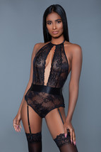 1 pc. satin trimmed semi-sheer floral lace. Adjustable halter neck with cut-out - £30.90 GBP