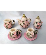 Vintage Popular Imports Miniature Tea Set w/ Pink Flowers, Butterflies - £11.67 GBP