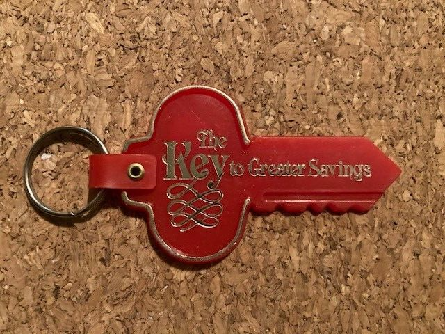 Primary image for Vintage Keychain THE ONE MAINE SAVINGS BANK Ring Key Shaped Fob Collectible