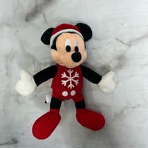 Disney Mickey Mouse Character Stuffed Toy Red Snowflake Shirt 9&quot; - $11.83