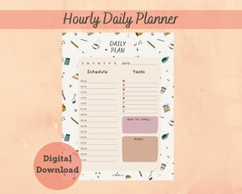 Hourly Daily Plan | Hand Drawn Planner Pattern | Printable and Digital |... - $1.38