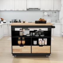 Kitchen Cart Rolling Mobile Kitchen Island Solid Wood Top - £300.59 GBP