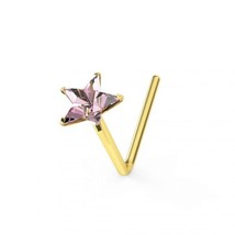 Pink Star Simulated Diamond 9K Soild Yellow Gold L-Shape Nose Stud 22 Gauge - £47.00 GBP