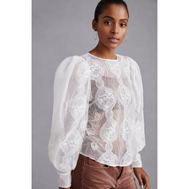 New Anthropologie Forever That Girl Sheer Lace Blouse $148 X-SMALL White  - £56.11 GBP