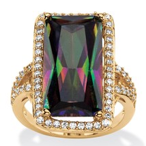 Womens 14K Gold Mystic Fire Cocktail Gp Cz Emerald Cut Ring Size 6 7 8 9 10 - £79.63 GBP