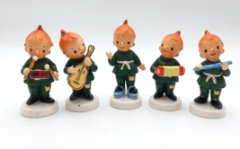 Vtg Pixie Kewpie Doll Band Instrument Figurines Set of 5 Japan Ceramic Bisque - £30.06 GBP