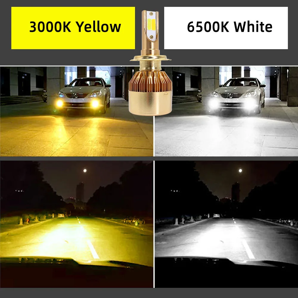 Infitary  2 Colors LED Headlight H7 H4 Bulb For Car 3000K Yellow White 12V Fog L - £136.56 GBP
