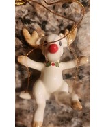 Fitz &amp; Floyd Swinging White Rudolph Red Nosed Reindeer Christmas Ornamen... - $40.70 CAD