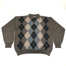 Lord &amp; Taylor Sweater Jumper Mens L Merino Wool Collared Rugby Brown Argyle - £20.67 GBP