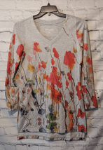Soft Surroundings Womens XS Poppy Print Tunic Stretch Sweater Pullover Gray Red - £22.24 GBP
