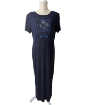 VTG Molly Malloy Womens Sz 14 Navy Blue Long Stretchy Maxi Dress Side Slits - $28.70