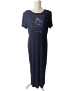 VTG Molly Malloy Womens Sz 14 Navy Blue Long Stretchy Maxi Dress Side Slits - £22.67 GBP