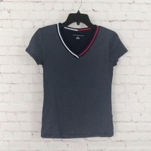 Tommy Hilfiger Shirt Womens XS Blue Polka Dot V Neck Fitted Tee Cotton P... - $15.95