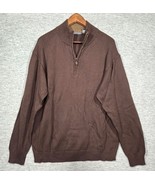 Oscar De La Renta Mens Sweater XL Brown 1/4 Zip 100% Cotton - $17.40