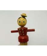 Vintage Cork Stopper Figural Woman Hand Painted Wood Dress With Polka Dots - $14.80