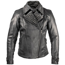 New Woman Brando Style Silver Studded Punk Cowhide Leather Jacket  - £136.65 GBP