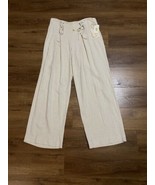 Linen Love &amp; Piece Womens Pants Size Medium Ivory Zipper Ties Flare Legs... - £21.95 GBP