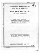 1946 Craftsman 103.23180  9&quot; x 30&quot; Lathe Instructions - £16.02 GBP