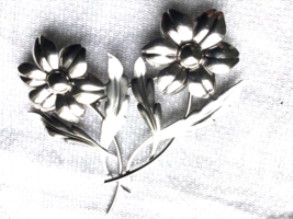Large Sterling Flower Pin Retro Period 1940s-50s - £50.68 GBP