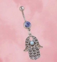 Silver and blue Belly Bar - surgical Steel and turquoise crystal Belly Ring - £8.96 GBP