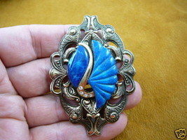 (br-65) Blue Faux lapis stone white brass brooch pendant - £24.65 GBP