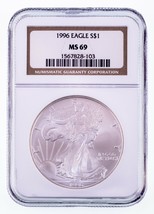 1996 Argento American Eagle Selezionato Da NGC Come MS-69 - £137.47 GBP