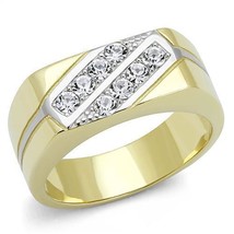 Men&#39;s Stainless Steel IP Gold Ring w/ Simulated Cubic Zirconia Stones - £19.32 GBP