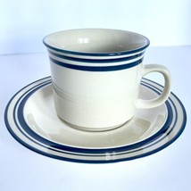 Baum Bros Blue Stripe Darien Collection Coffee Mug Or Tea Cup &amp; Saucer 8 Oz - £7.80 GBP